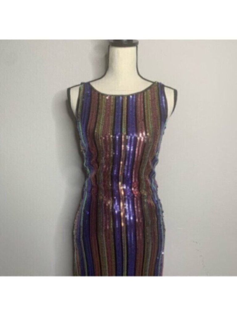 Nwot One33 Social Sequined Stripe Backless Midi Dress — image 7 of 8